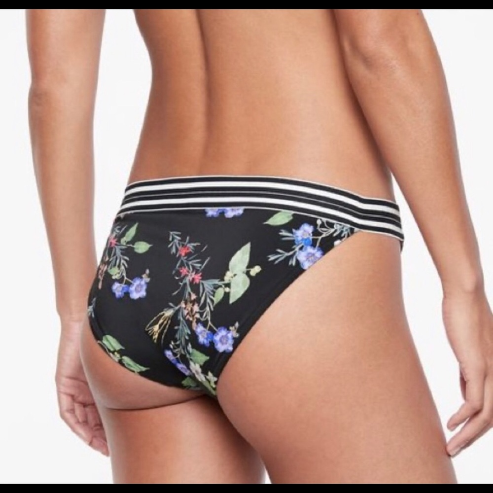 Athleta Black Floral Bikini Bottom with Striped Waistband - Picture 2 of 13